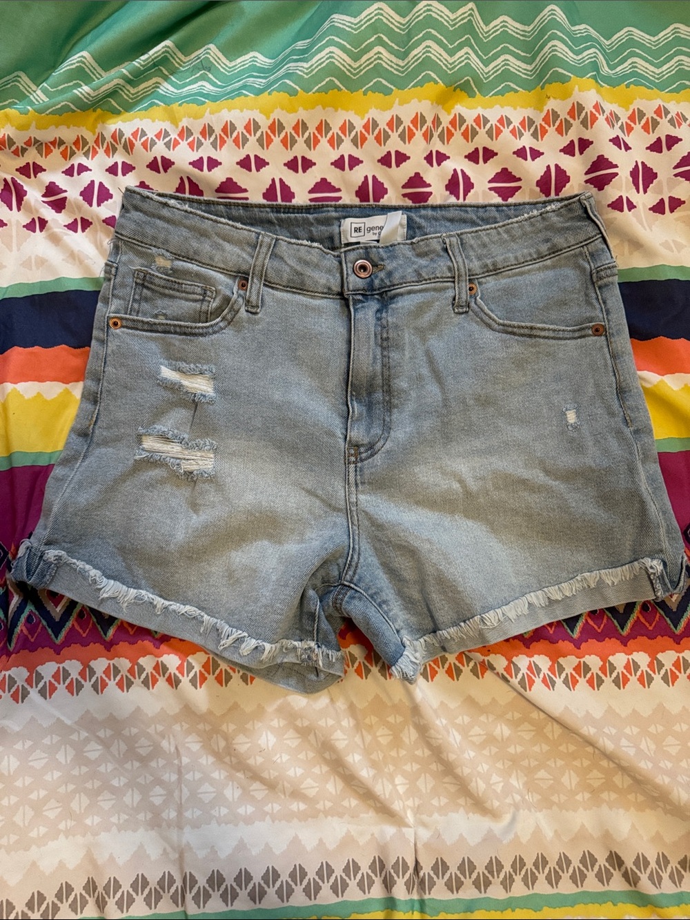 Re/Done Light Blue Distressed Denim Cutoff Shorts